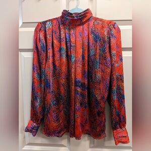 Vintage TESS: Paris- Milano Ruched Mock Neck Blouse - size 6